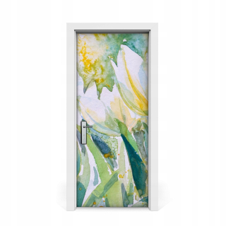 Nástenná maľba pre dvere biele tulipány 85x205