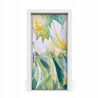 Nástenná maľba pre dvere biele tulipány 95x205
