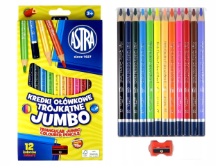 Hrubé trojuholníkové ceruzky jumbo astra 12 ks + zadarmo