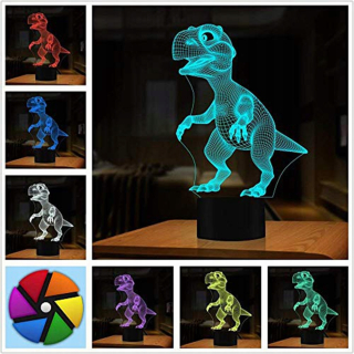 Halloween 3D dinosaurus LED lampa 7 farby dotyk