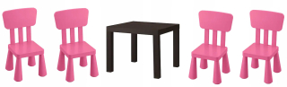 Ikea Lack Table+ Mammut 4 detské ružové stoličky