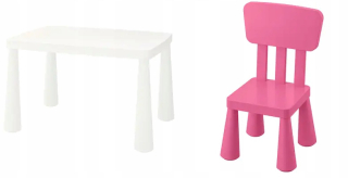 Ikea Mammut White Table + Detská ružová stolička