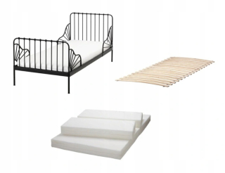 Ikea Minnen Black Black Bed + matrac Plutten