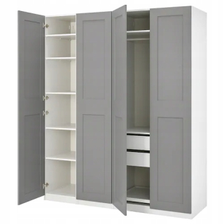 IKEA PAX GRIMO šatníková skriňa biela, šedá 200x60x236 cm