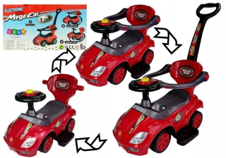 Jazda s mega automobilom 3in1 pusher červená