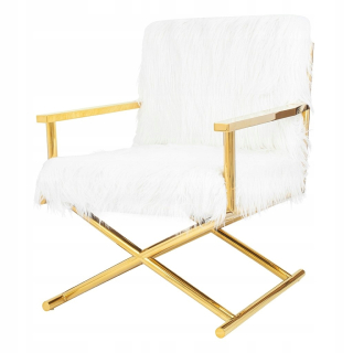 Kare pán Armchair Biely / zlatý nadýchaný
