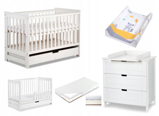 Klupś set iwo biely 120x60 +matrac +prebaľovacia tabuľka