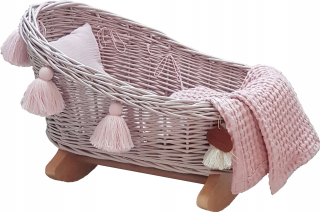 Prútená kolíská bábika Dirl Dirty Pink