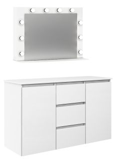 Biely dresser Megan 120 cm k3 zrkadlové LED žiarovky 10