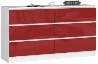Zásuvky K 140 cm 6 zásuviek Red High Gloss