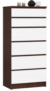 Skrinka na komoda 60 cm 6 zásuviek veľké wenge - biela