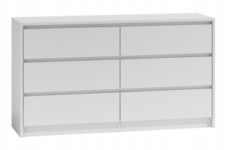 Caultener, veľká skrinka so 6 zásuvkami, biela knižnica 140 cm