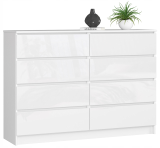 Skrinka na komoda K 140 cm 8 zásuviek biely lesk