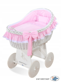 Mojžišský kôš s prútenými stánkami Carina White + Pink