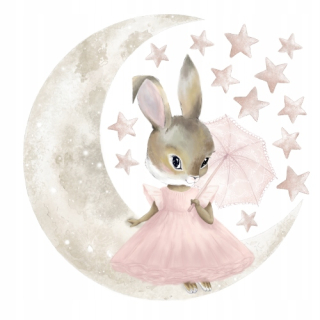 Bunny na mesačných hviezdoch nálepky na stene