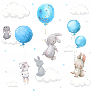 Bunny Balloons Cloud Wall Stickers 240x100