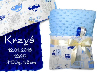 Minky prikrývka s menom vyšíva