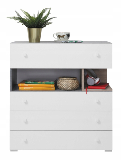 Biela komoda na betónový dub 85 cm 4 zásuvky +polica SI11