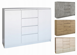 Priestranná komoda 4 zásuvky 120 cm biela podložka