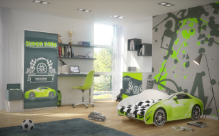 Detská posteľná sada automatických automobilov+šatníka+hrudník zásuviek