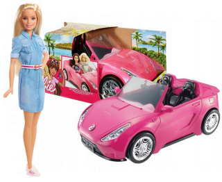 Barbie Doll + Pink Convertible Auto pre bábiky