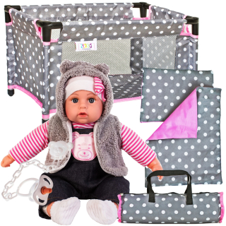 Bobas Doll hovorí PL + posteľná posteľná bielizeň pre bábiky