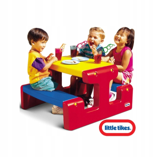 Malé tikes stolové piknikové stolo červená žltá
