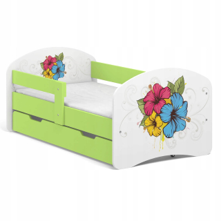 Detská posteľ B01-Sz 140x70 Zelené kvety tlač