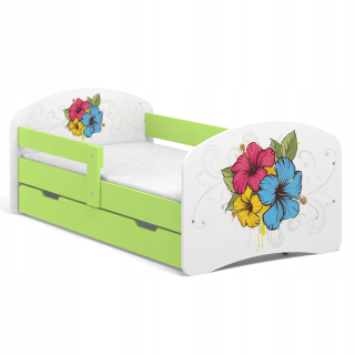 Detská posteľ B02-Sz 160x80 Zelené kvety tlač