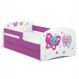 Detská posteľ B02-SZ 160x80 Motýle Purpurová tlač