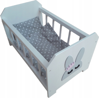 Doll Bed Drevená - králik - posteľná bielizeň