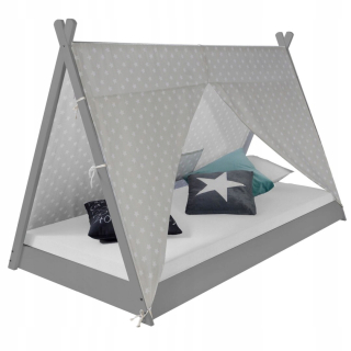 TIPI detská posteľ 90x200cm šedá drevená s tkanou látkou
