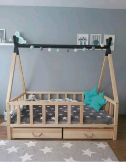 Tipi borovica detská posteľ 90x180 Hansel 2 zásuvky