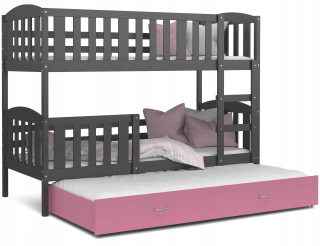 Bunk Bed 190x80 Gray Roses Winnie 3 osoby