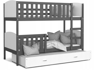 Poschodová posteľ 200x90 sivobiela TAMI 3 osoby