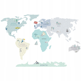 Mapa sveta mäty - nálepka na stenu Ružová. Siežko