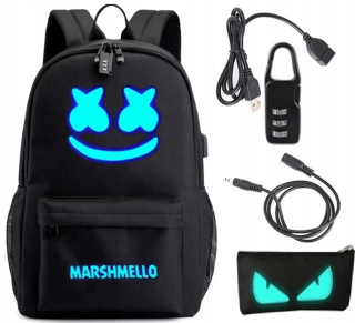 Marshmello reflexný batoh žiaria USB School