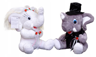 Plyšový maskot slony pár svadobný darček pl