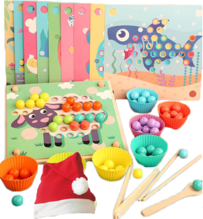 Montessori drevená puzzle s montessori guľami