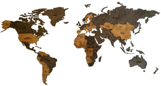 Mapa sveta na stenu 16mm drevo 150x75cm drevo