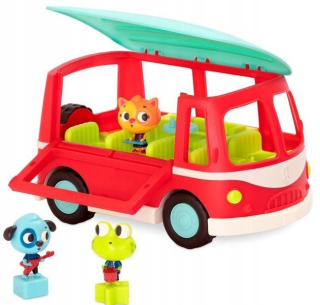 Hudobný autobus s veselými cestujúcimi z krajiny B.