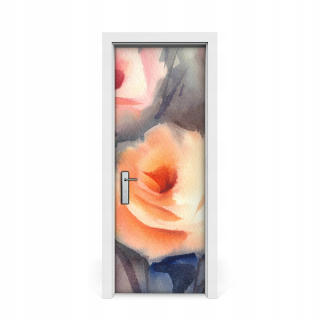 Nálepka na dvere oranžová ružová kytica 75x205