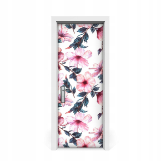 Nálepka na dvere ružové kvety Hibiscus 75x205