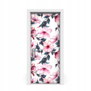 Nálepka na dvere ružové kvety Hibiscus 85x205