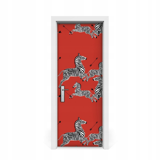 Nálepka na dvere Zebra na červenom pozadí 75x205
