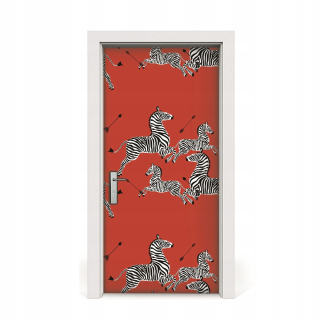 Nálepka na dvere Zebra na červenom pozadí 95x205