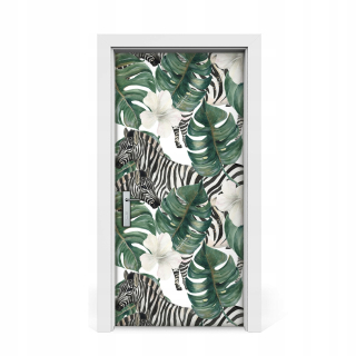 Nálepka na dvere dyhy Zebra v listoch 95x205