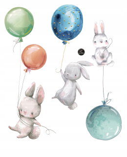 Nálepka na stenu pre deti Bunnies, balóny