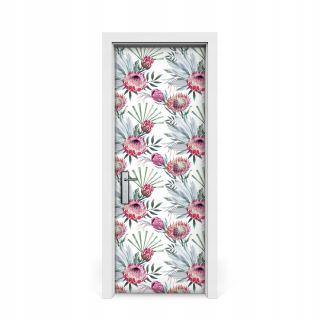 Samolepky na dvere Strieborné kvety Protea 75x205