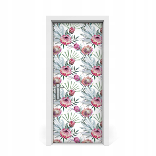 Slepky na dvere strieborné kvety protea 85x205